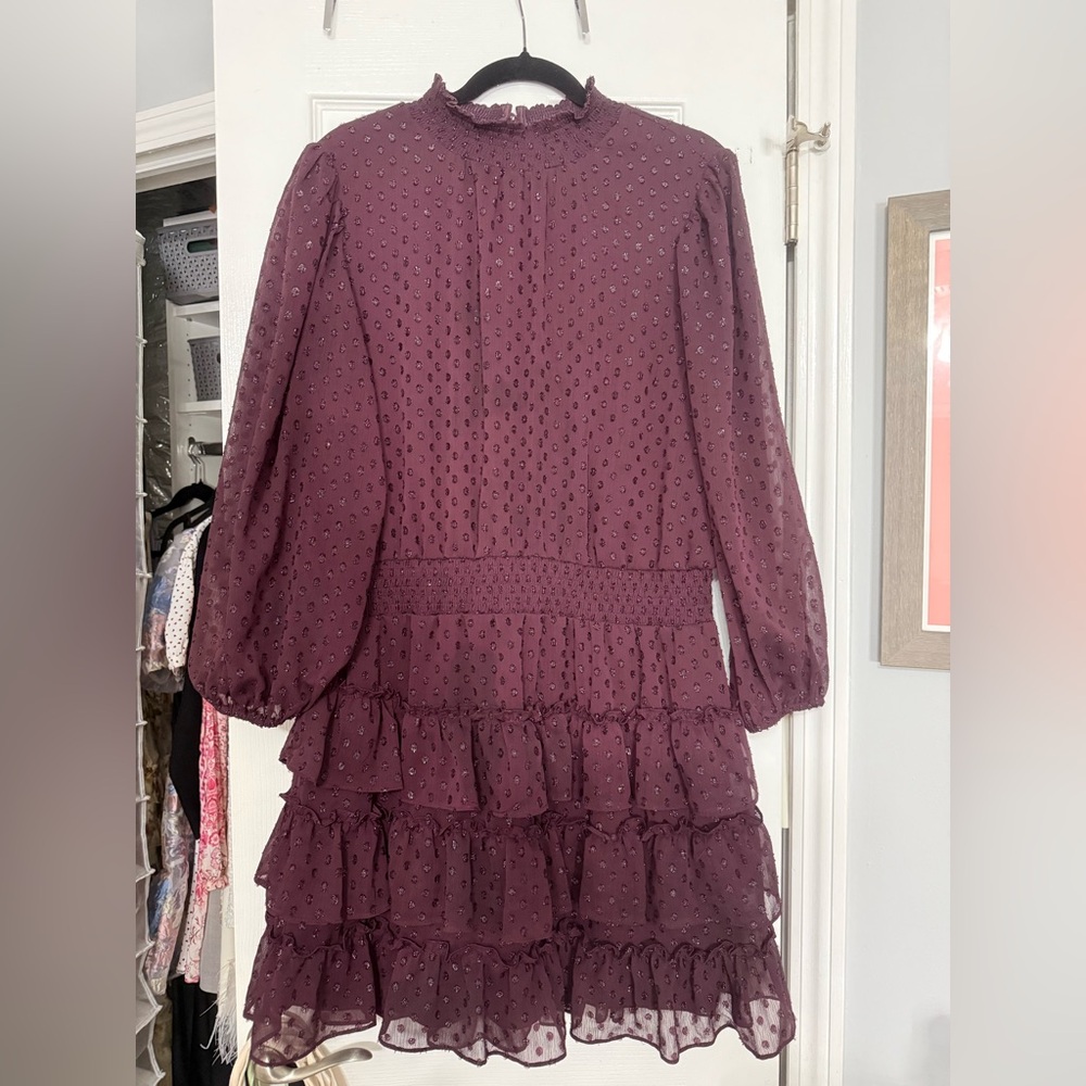 MSK Plum Ruffled Swiss-Dot Maxi Dress